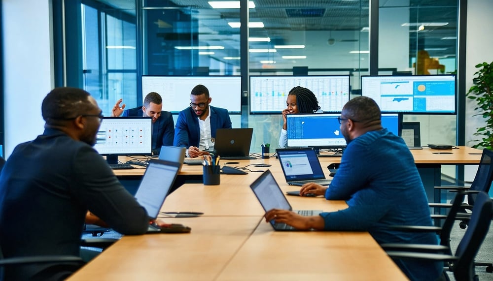 Consultants SAP travaillant sur une solution logicielle en Afrique Centrale